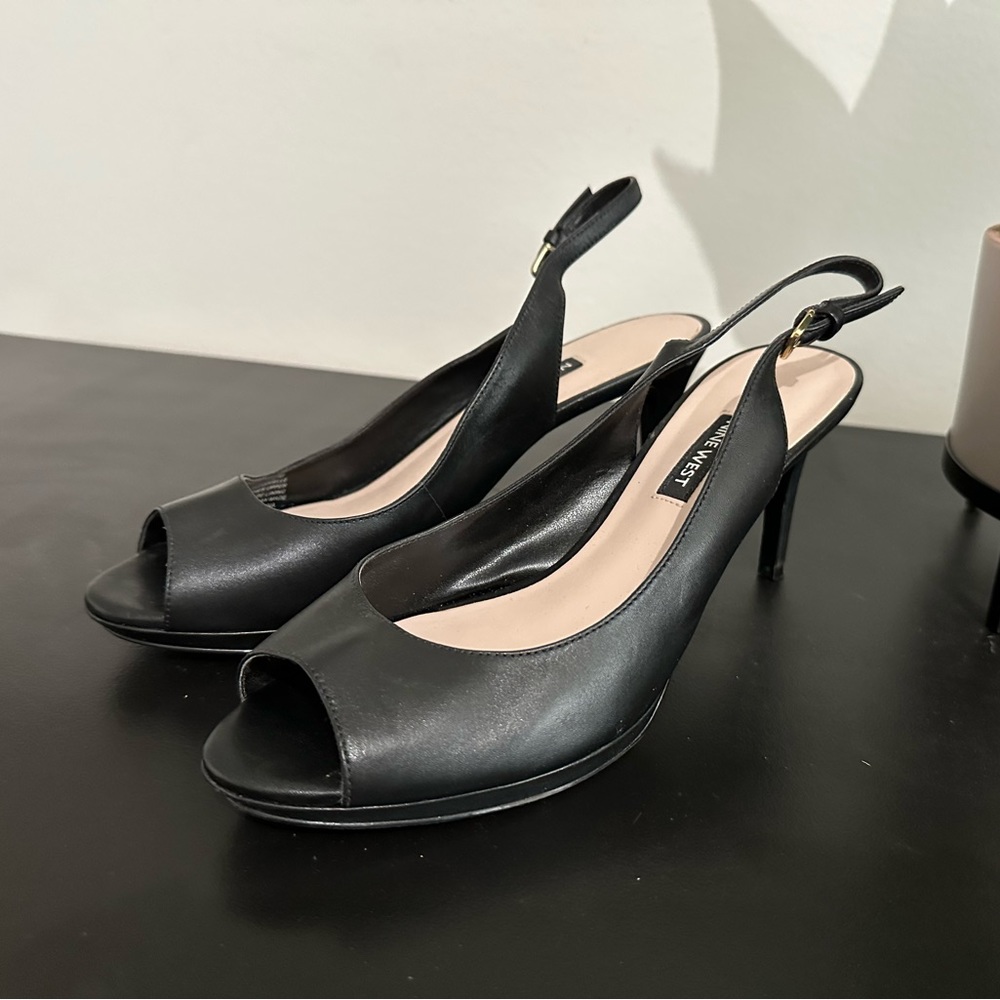 Nine West Black Slingback Sandals Heels 8.5